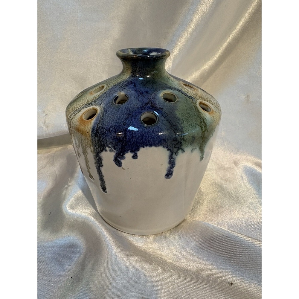 Signed Pottery Flower Frog Vase North Carolina Holly Hill dated